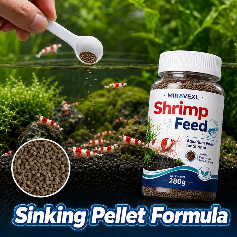 Aquarium Fish Food - อาหารกุ้งเม็ดจมน้ำสำหรับตู้ปลา อาหารกุ้งน้ำจืดพร้อมช้อนตัก ให้อาหารง่ายสำหรับกุ้งเชอร์รี่นีออน