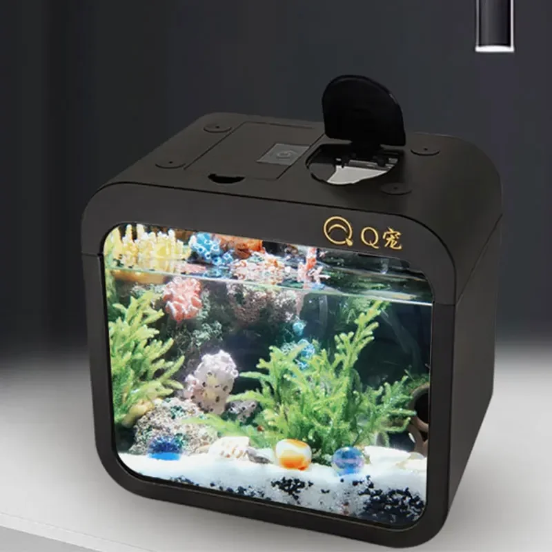 Aquarium Fish In Bowl - ตู้ปลาอะคริลิกใสสำหรับตั้งโต๊ะ ตู้ปลาพลาสติกขนาดเล็กสำหรับเลี้ยงปลาทอง ตู้ปลาสร้างสรรค์พร้อมไฟ LED ตกแต่ง (ไม่รวมแบตเตอรี่)