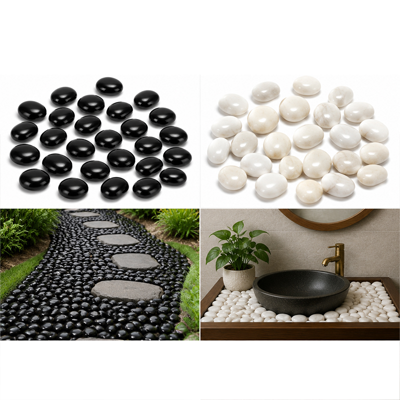 Fish Aquarium Home - หินแม่น้ำขัดเงาสีขาวและดำ 200g-400g, หินกรวดเรียบสำหรับตู้ปลา ตู้เลี้ยงปลา ตกแต่งสวน ตกแต่งบ้าน