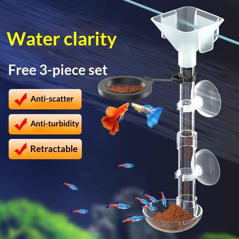 Aquarium Fish Food - พร้อมถ้วยดูดป้องกันอาหารกระจายสำหรับพืชน้ำ ท่อป้อนอาหารปลาแบบยืดหดได้ ท่อป้อนอาหารอะคริลิกปรับได้สำหรับตู้ปลา
