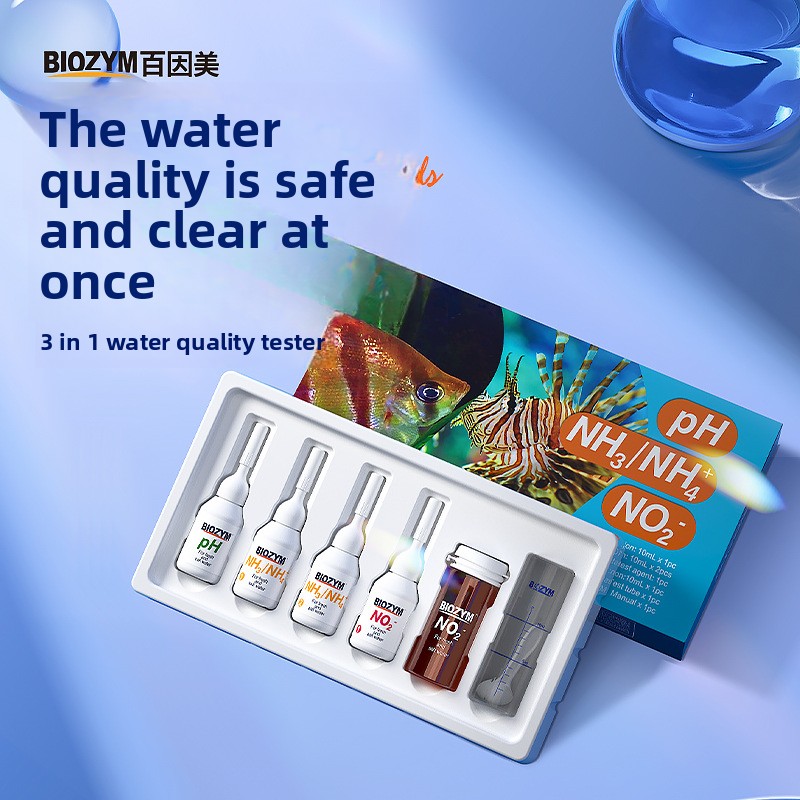 Aquarium Fish Freshwater - BIOZYM Aquarium ชุดทดสอบ-ไนไตรท์/PH/Ammonia เครื่องทดสอบคุณภาพน้ําสําหรับถังปลาน้ําจืดและน้ําเค็ม-Liquid Reagent (NH3/NO2-/pH)