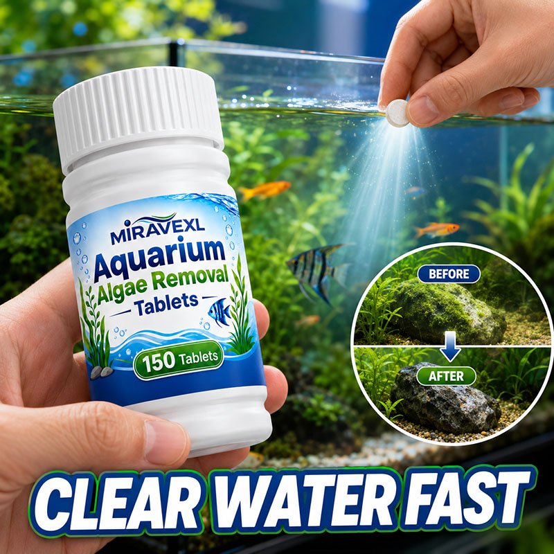 Aquarium Fish Freshwater - เม็ดกำจัดตะไคร่น้ำในตู้ปลา MIRAVEXL 150 เม็ด, ยาฆ่าตะไคร่น้ำที่ปลอดภัย, ช่วยให้น้ำใสขึ้นอย่างรวดเร็วสำหรับปลาในน้ำจืดและพืชน้ำ