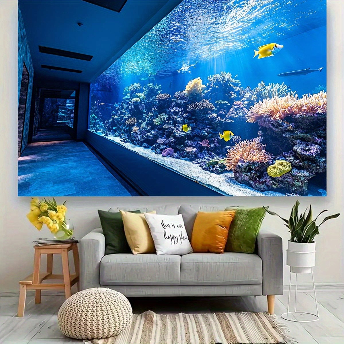 พรมแขวนผนังลายปะการังใต้น้ำสีส - Fish Aquarium Home บทวิจารณ์และราคา